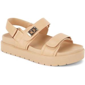 Coutgo Womens Platform Sandals Comfortable Flat Sandals Double Strap Footbed Summer Beach Sandals(Khaki)