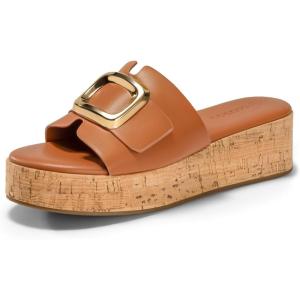 Coutgo Womens Platform Sandals Cork Beach Slip on Wedges Metal Buckle Slides Open Toe Summer Shoes(Brown)