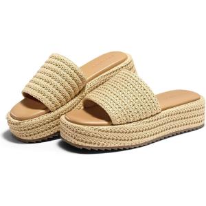 Coutgo Womens Platform Sandals Raffia Espadrilles Slip on Open Toe Cute Boho Summer Beach Slide Sandals(Apricot Raffia)