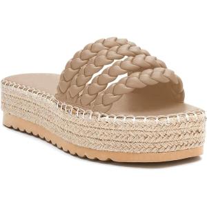 Coutgo Womens Platform Slides Sandals Espadrilles Braided Slip on Open Toe Backless Summer Dress Shoes(Light Khaki)