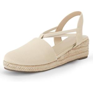 Coutgo Women’s Platform Wedge Espadrille Sandals Slingback Slip on Closed Toe Strap Shoes(Beige)