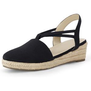 Coutgo Women’s Platform Wedge Espadrille Sandals Slingback Slip on Closed Toe Strap Shoes(Black)