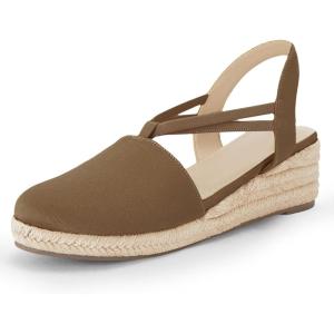 Coutgo Women’s Platform Wedge Espadrille Sandals Slingback Slip on Closed Toe Strap Shoes(Coffee)