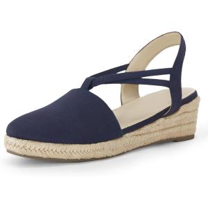 Coutgo Women’s Platform Wedge Espadrille Sandals Slingback Slip on Closed Toe Strap Shoes(Navy)