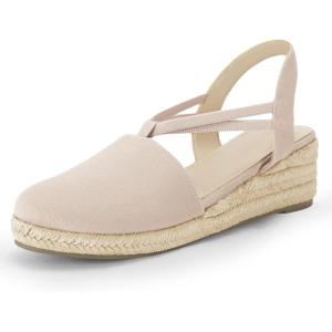 Coutgo Women’s Platform Wedge Espadrille Sandals Slingback Slip on Closed Toe Strap Shoes(Nude)