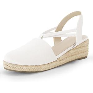 Coutgo Women’s Platform Wedge Espadrille Sandals Slingback Slip on Closed Toe Strap Shoes(White)