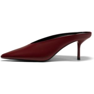 Coutgo Womens Pointed Toe Mules High Heels Sandals Slip On Clogs Summer Dress Shoes(Wine Red)