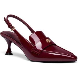 Coutgo Women’s Pointed Toe Sandals Slingback Kitten Heel Pumps Slip On Ankle Buckle Dress Shoes(Burgundy)