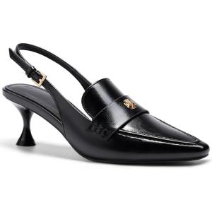 Coutgo Women’s Pointed Toe Sandals Slingback Kitten Heel Pumps Slip On Ankle Buckle Dress Shoes(Cool Black)