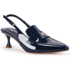 Coutgo Women’s Pointed Toe Sandals Slingback Kitten Heel Pumps Slip On Ankle Buckle Dress Shoes(Navy)