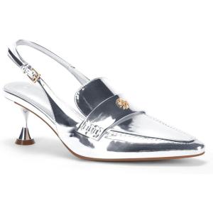 Coutgo Women’s Pointed Toe Sandals Slingback Kitten Heel Pumps Slip On Ankle Buckle Dress Shoes(Silver)