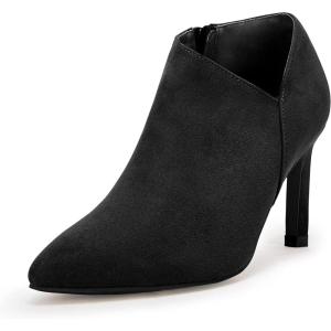 Coutgo Womens Pointed Toe V Cut Ankle Boots Kitten Heel Side Zip Office Booties(Black1)