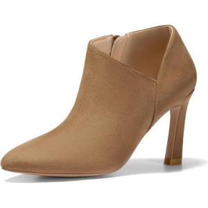 Coutgo Womens Pointed Toe V Cut Ankle Boots Kitten Heel Side Zip Office Booties(Brown)