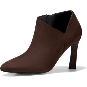 Coutgo Womens Pointed Toe V Cut Ankle Boots Kitten Heel Side Zip Office Booties(Chocolate)