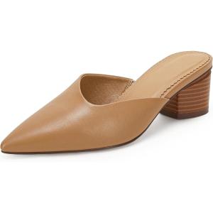 Coutgo Womens Pointed Toe V Cut Mules Chunky Block Heels Slip On Clogs Fashion Office Slides Shoes(Brown)