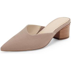 Coutgo Womens Pointed Toe V Cut Mules Chunky Block Heels Slip On Clogs Fashion Office Slides Shoes(Camel)