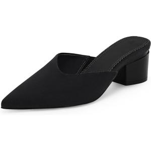 Coutgo Womens Pointed Toe V Cut Mules Chunky Block Heels Slip On Clogs Fashion Office Slides Shoes(Polish Black)
