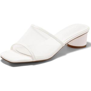 Coutgo Womens Slide Sandals Mesh Chunky Heels Mules Square Open Toe Slip On Summer Dress Shoes(Beige)