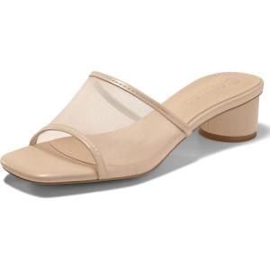 Coutgo Womens Slide Sandals Mesh Chunky Heels Mules Square Open Toe Slip On Summer Dress Shoes(Khaki)