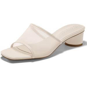 Coutgo Womens Slide Sandals Mesh Chunky Heels Mules Square Open Toe Slip On Summer Dress Shoes(Nude)