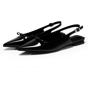 Coutgo Womens Slingback Flats Bow Slip on Dress Shoes Buckle Comfortable Ballet Flats Pointed Toe Flat Party Work Shoes(Black)