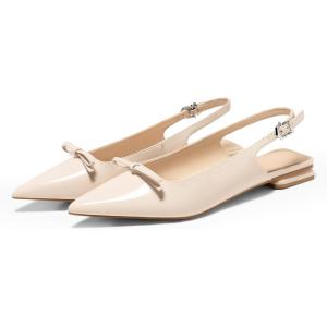 Coutgo Womens Slingback Flats Bow Slip on Dress Shoes Buckle Comfortable Ballet Flats Pointed Toe Flat Party Work Shoes(Nude)