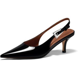 Coutgo Womens Slingback Heels Kitten Low Heel Dress Shoes Closed Pointed Toe Buckle Pumps Work Wedding Shoes(Black)