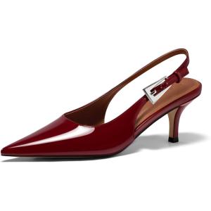 Coutgo Womens Slingback Heels Kitten Low Heel Dress Shoes Closed Pointed Toe Buckle Pumps Work Wedding Shoes(Burgundy)