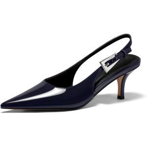 Coutgo Womens Slingback Heels Kitten Low Heel Dress Shoes Closed Pointed Toe Buckle Pumps Work Wedding Shoes(Navy)