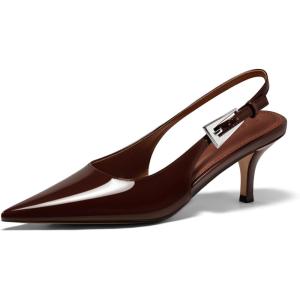 Coutgo Womens Slingback Heels Kitten Low Heel Dress Shoes Closed Pointed Toe Buckle Pumps Work Wedding Shoes(Red-brown)