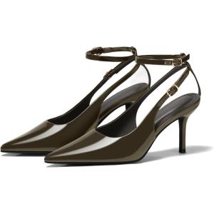 Coutgo Womens Slingback High Heels Closed Pointed Toe Pumps Ankle Strap Work Dress Shoes(Army Green)