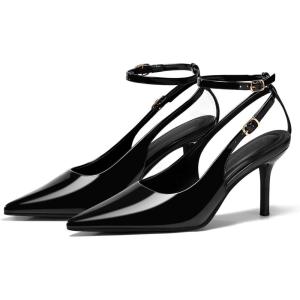 Coutgo Womens Slingback High Heels Closed Pointed Toe Pumps Ankle Strap Work Dress Shoes(Black)