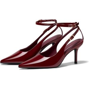 Coutgo Womens Slingback High Heels Closed Pointed Toe Pumps Ankle Strap Work Dress Shoes(Wine Red)