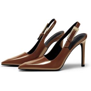 Coutgo Women’s Slingback High Heels Pointed Toe Stilettos Metal Buckle Dress Party Pump Shoes(Brown)