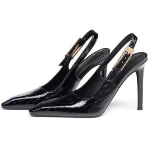 Coutgo Women’s Slingback High Heels Pointed Toe Stilettos Metal Buckle Dress Party Pump Shoes(Cool Black)
