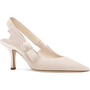 Coutgo Womens Slingback Kitten Heels Closed Pointed Toe Bowknot Knitted Slip On Work Pumps Dress Shoes(Apricot（high Heels）)