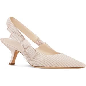 Coutgo Womens Slingback Kitten Heels Closed Pointed Toe Bowknot Knitted Slip On Work Pumps Dress Shoes(Beige)