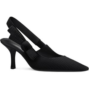 Coutgo Womens Slingback Kitten Heels Closed Pointed Toe Bowknot Knitted Slip On Work Pumps Dress Shoes(Black（high Heels）)