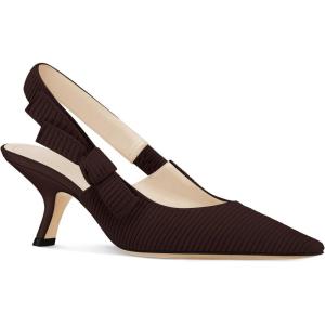 Coutgo Womens Slingback Kitten Heels Closed Pointed Toe Bowknot Knitted Slip On Work Pumps Dress Shoes(Coffee)