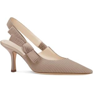 Coutgo Womens Slingback Kitten Heels Closed Pointed Toe Bowknot Knitted Slip On Work Pumps Dress Shoes(Light Coffee（high Heels）)