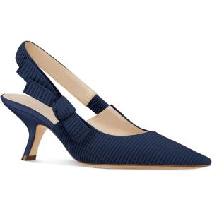 Coutgo Womens Slingback Kitten Heels Closed Pointed Toe Bowknot Knitted Slip On Work Pumps Dress Shoes(Navy)