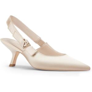 Coutgo Womens Slingback Kitten Heels Closed Pointed Toe Bowknot Knitted Slip On Work Pumps Dress Shoes(Nude Satin)