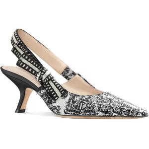 Coutgo Womens Slingback Kitten Heels Closed Pointed Toe Bowknot Knitted Slip On Work Pumps Dress Shoes(Printed Black)