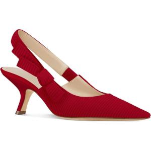 Coutgo Womens Slingback Kitten Heels Closed Pointed Toe Bowknot Knitted Slip On Work Pumps Dress Shoes(Red)