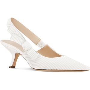 Coutgo Womens Slingback Kitten Heels Closed Pointed Toe Bowknot Knitted Slip On Work Pumps Dress Shoes(White)
