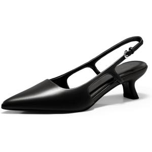 Coutgo Womens Slingback Kitten Heels Closed Pointed Toe Pumps Ankle Strap Work Dress Shoes(Black)