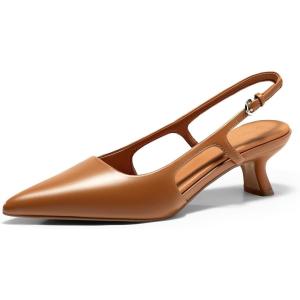 Coutgo Womens Slingback Kitten Heels Closed Pointed Toe Pumps Ankle Strap Work Dress Shoes(Brown)