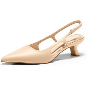 Coutgo Womens Slingback Kitten Heels Closed Pointed Toe Pumps Ankle Strap Work Dress Shoes(Khaki)