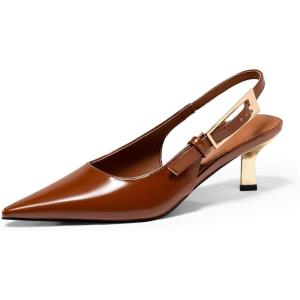 Coutgo Womens Slingback Kitten Heels Closed Pointed Toe Pumps Buckle Strap Wedding Party Dress Shoes(Brown)