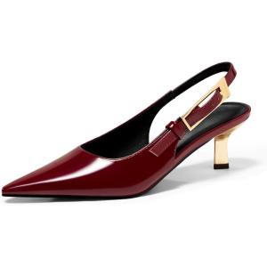 Coutgo Womens Slingback Kitten Heels Closed Pointed Toe Pumps Buckle Strap Wedding Party Dress Shoes(Burgundy)